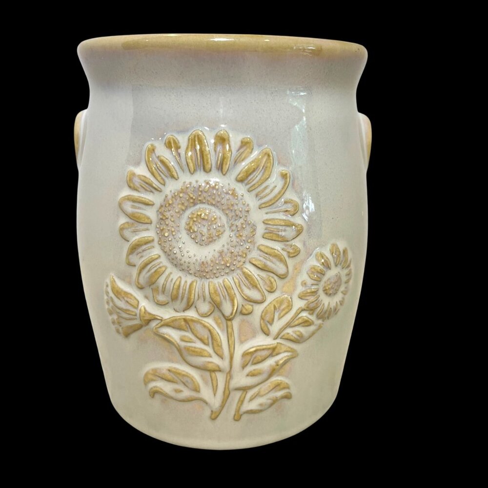 Ceramic Sunflower Design Butter Crock Or Candle warmer by Yankee Candle Beige &